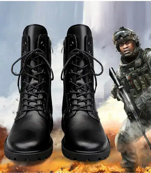 冬季高筒男士特种兵军靴真皮拉链加绒棉靴子高帮保暖男鞋35-52码