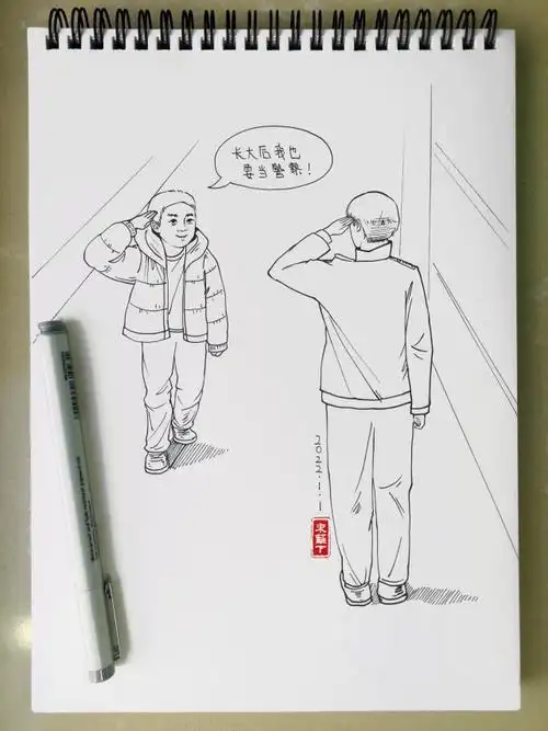 挑战365天正能量速写画第032期警察不规范的敬礼获点赞