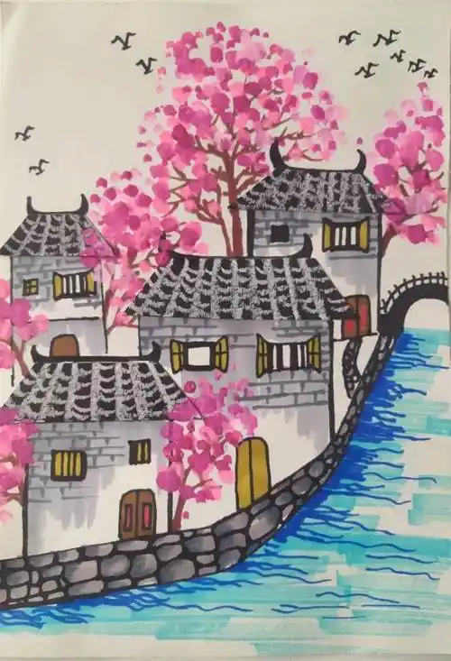 的风景水粉画树的步骤教程-露西学画画这是一组水粉画风景教程的内容