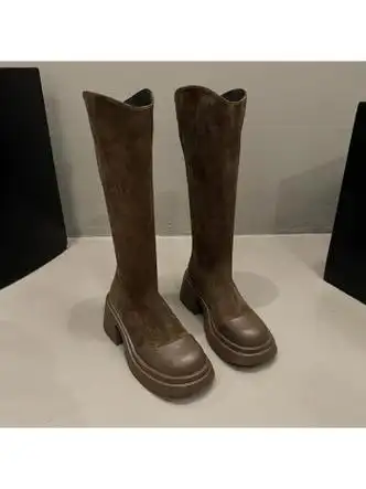 犀牛品尚长筒靴女春夏季新款高跟时尚增高骑士瘦瘦靴气质弹力切尔西靴