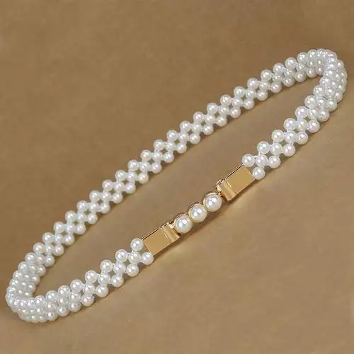 新款珍珠腰链女士时尚百搭腰带水钻装饰连衣裙甜美金属扣韩版裙子