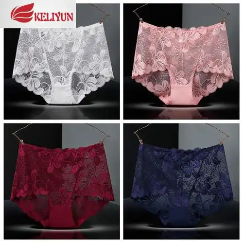 可莉允胖妹妹mm性感冰丝内裤女大码200斤蕾丝面料超薄中腰无痕透明