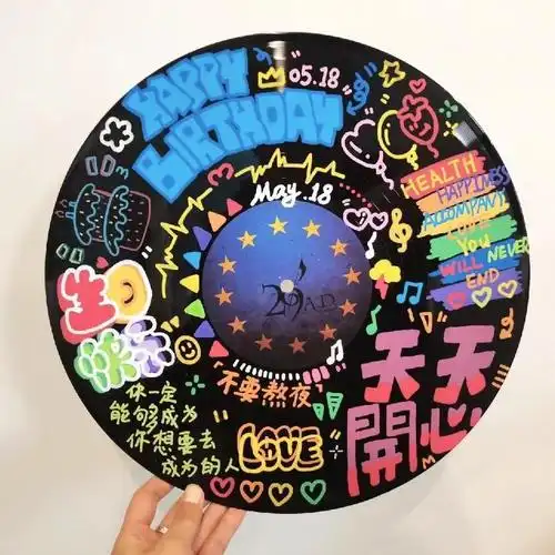 复古黑胶唱片diy涂鸦定制仿创意手工生日礼物制作材料摆件装饰抖音