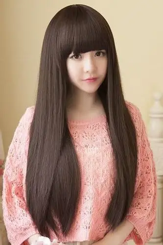 韩乐丝 假发长直发韩国女士齐刘海发套蓬松逼真头发学生可爱发型