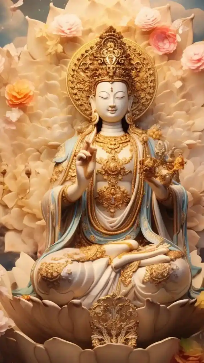 观音菩萨,慈悲如海,昙花一现,人间罕见.双手合十,眉梢微敛, - 抖音