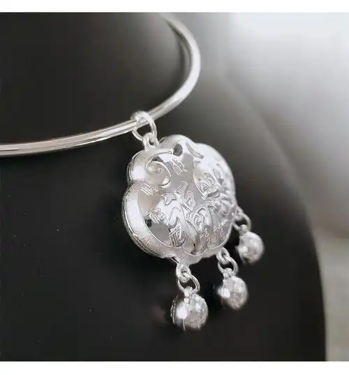 百氏银诚0到8岁999足银宝宝银项圈生肖属猪鼠儿童小孩银项圈 银项圈