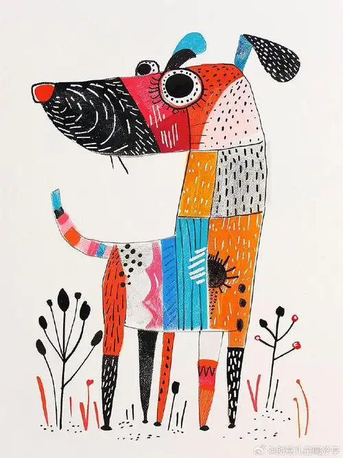 可爱的线描插画狗狗95momo插画||少儿美术课程超话#插画