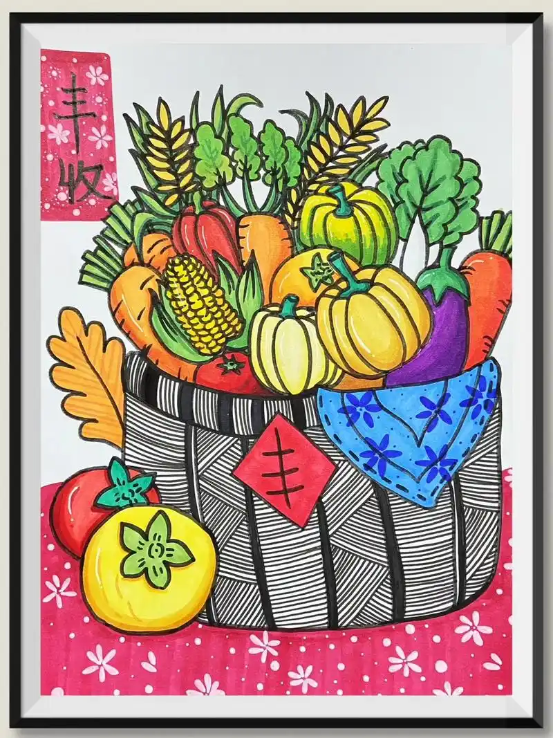 马克笔儿童创意画《丰收》#跟着抖音学画画 #一起学画画  - 抖音