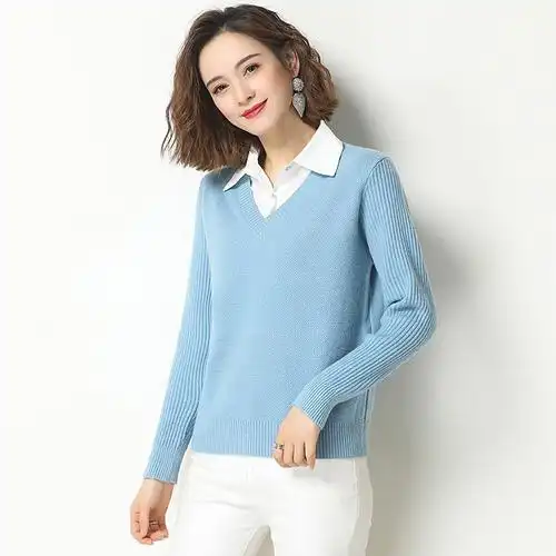 班俏banqiao女士假两件毛衣秋季女装2023年新款洋气时尚打底衫上衣