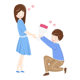 七夕情人节男孩单膝跪地求爱