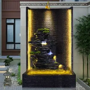 新中式大型假山流水墙喷泉水幕墙屏风玄关客厅水景观招财落地摆件