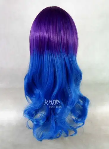卡诺原宿新款动漫蓝紫渐变波浪假发cosplay人物假发厂家直销 503w