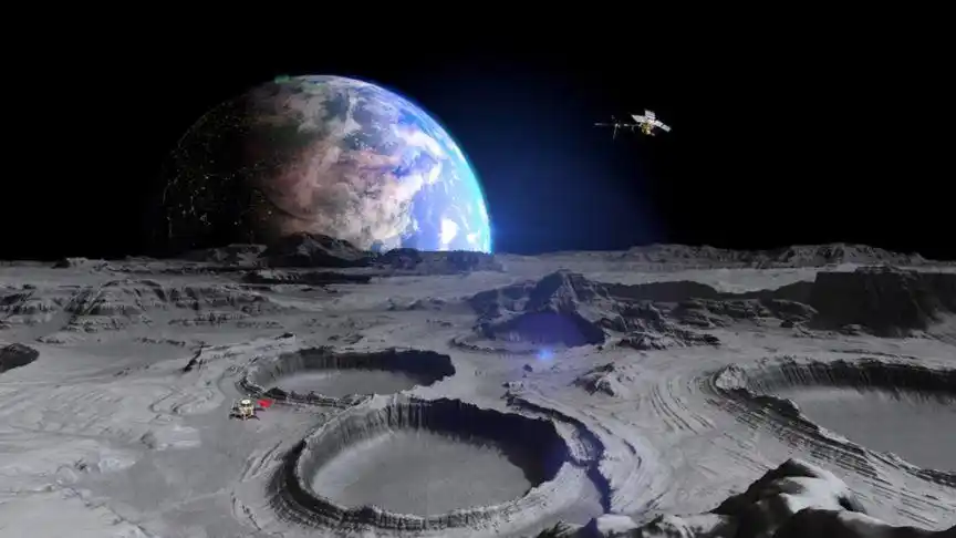 嫦娥五号在月球看着地球上的中国缓缓升起