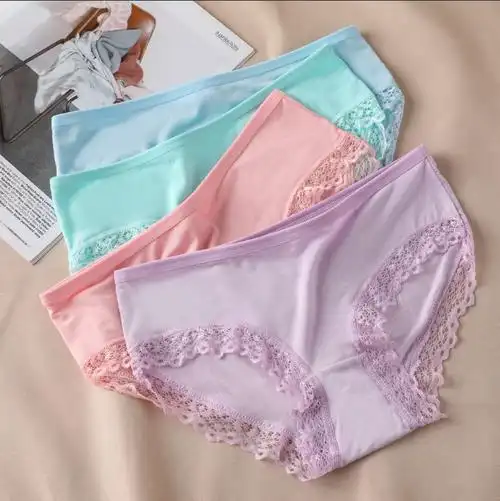女士内裤莫代尔蕾丝花边三角裤纯色低腰少女可爱内裤b026