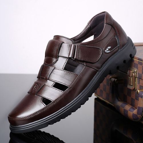 真皮镂空凉皮鞋中老年爸爸男士休闲凉鞋男已售30新品淘宝￥398折后