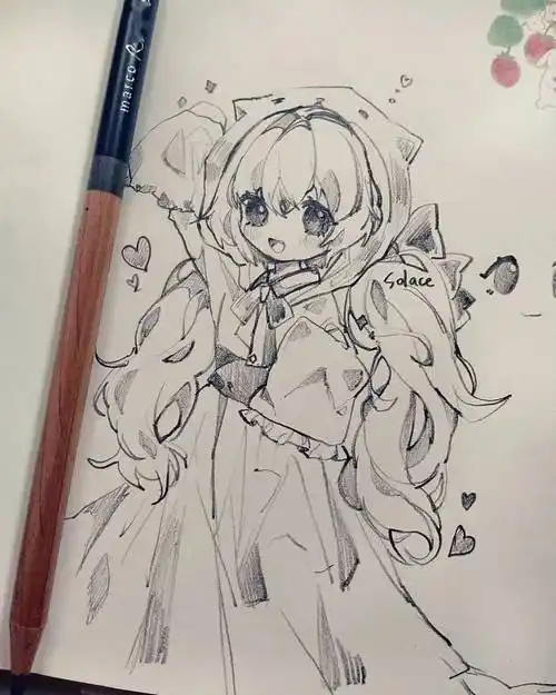 可爱卡哇伊的小女生水彩动漫手绘