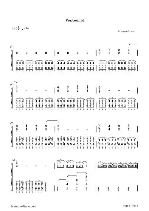 main title theme westworld-西部世界主题曲双手简谱预览1