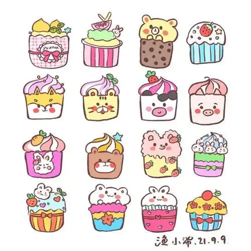 甜品简笔画彩色的蛋糕可爱