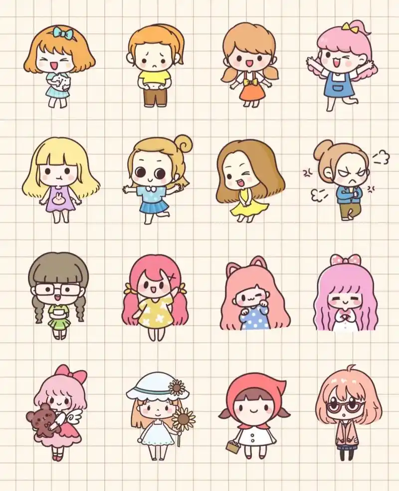 简笔画打卡|手帐简笔画素材|人物篇 临摹自网络,可爱的卡通q版人物