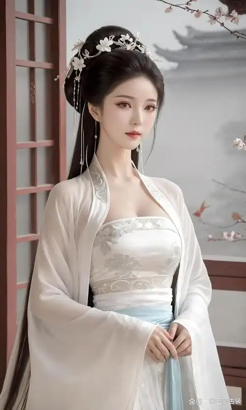 古风美女:白衣如雪映芳华,黑发如瀑垂鬓边