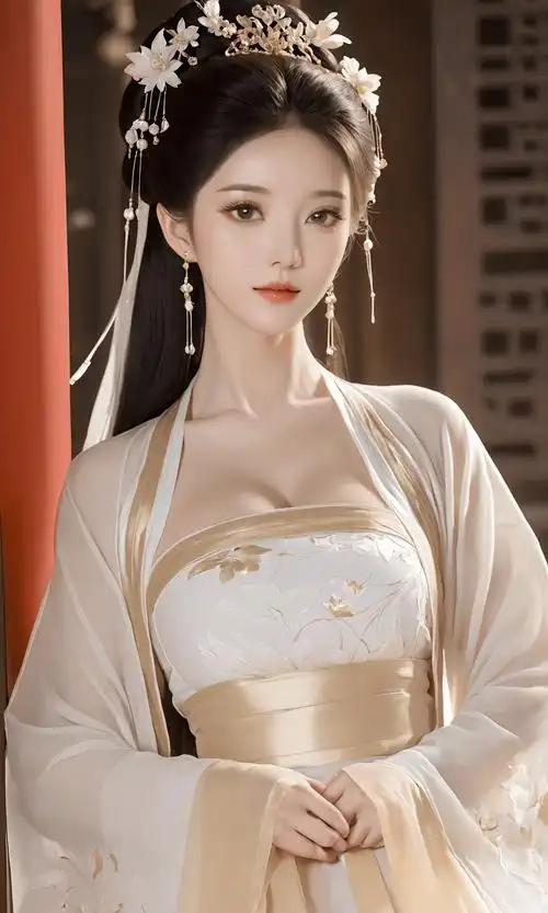 仙气清冷女子古风写真 唯美少女白金色汉服古装御姐