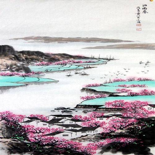 宋文治款 三尺山水 江南春 2144高仿纯手绘国画 字画 装饰礼品