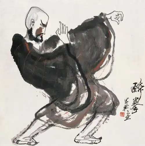 0125 醉拳 立轴 设色纸本