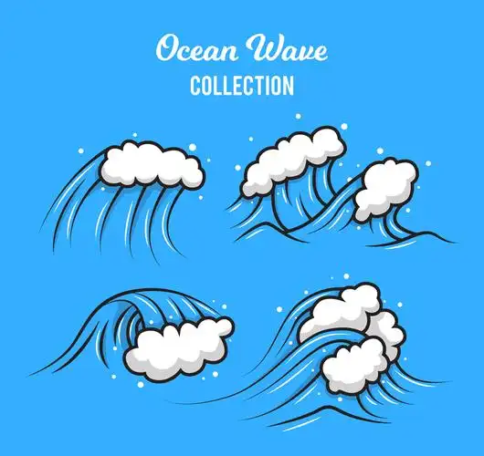 4款手绘动感海浪矢量素材