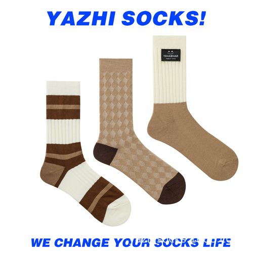 yazhi 韩版咖啡色系中筒女袜纯棉双针饰品袜高品紧密赛小红书袜子