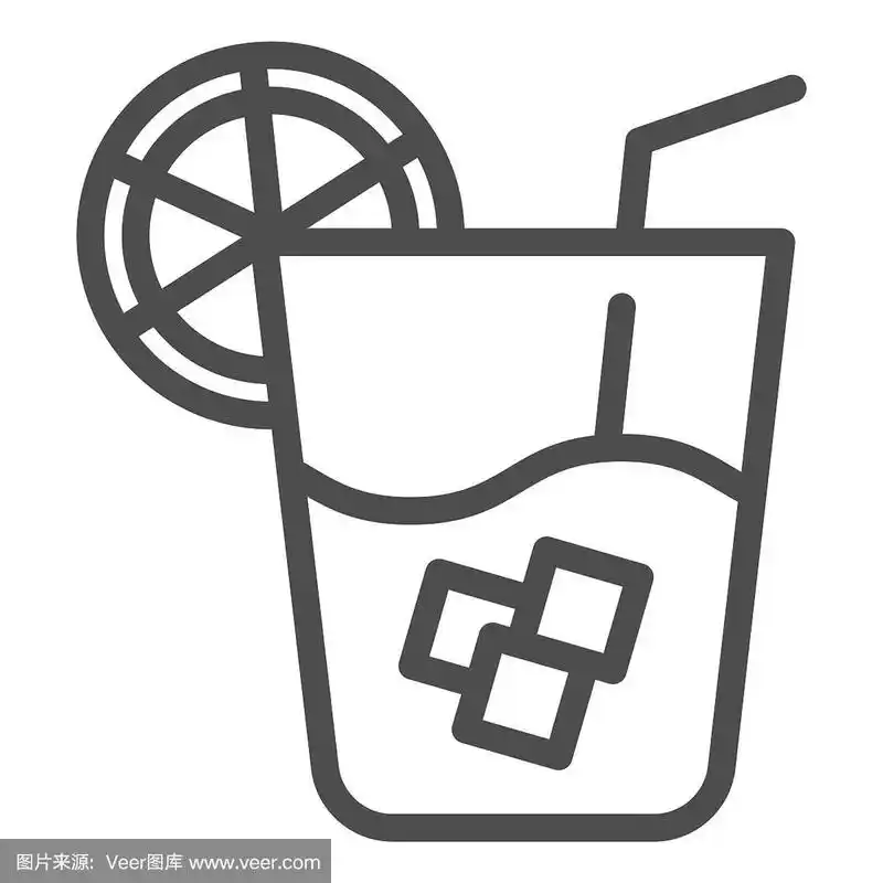 冷饮矢量图孤立在白色上.一杯果汁轮廓风格设计,专为网页和应用设计.