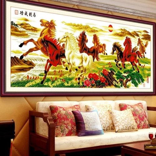 十字绣线绣2021新款客厅八骏图马到成功大幅八匹马简约现代刺绣画