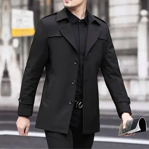春秋季新款英伦风男士风衣男中长款领外套中青年潮流男装休闲西装