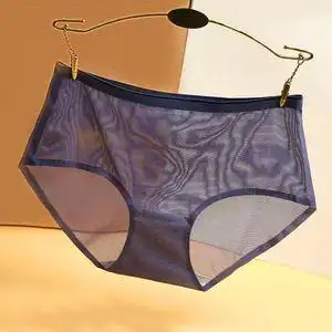 轻奢性感女士内裤 透明冰丝网纱中低腰三角裤 透气镂空提臀