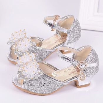 羽汐恋女童凉鞋夏2022新款公主鞋儿童宝宝蝴蝶结软底小女孩鱼嘴高跟鞋