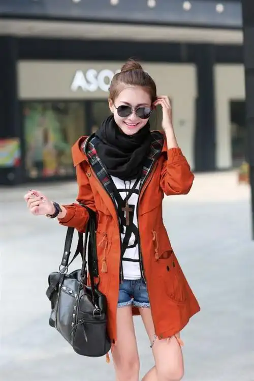 搭配劲减淡季狂甩风衣纯色2014秋季军绿xxl韩版现货橘 色卡其风衣