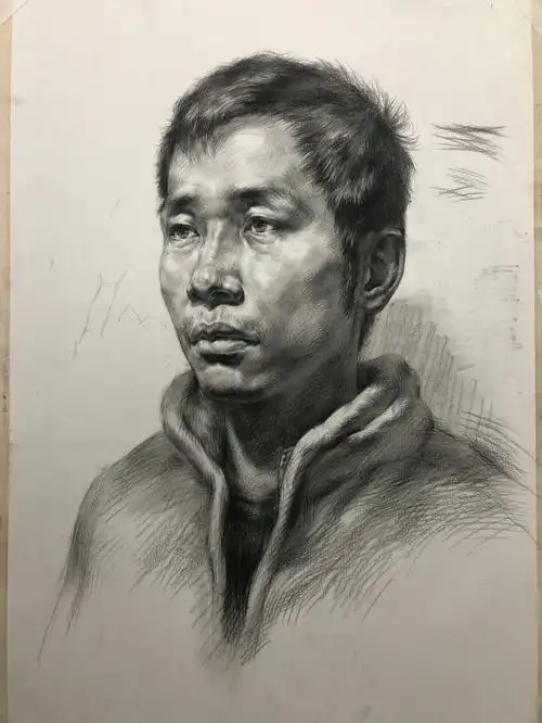 素描头像四分之三侧男青年照片写生步骤