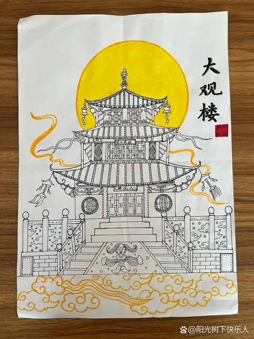 古建筑线描画