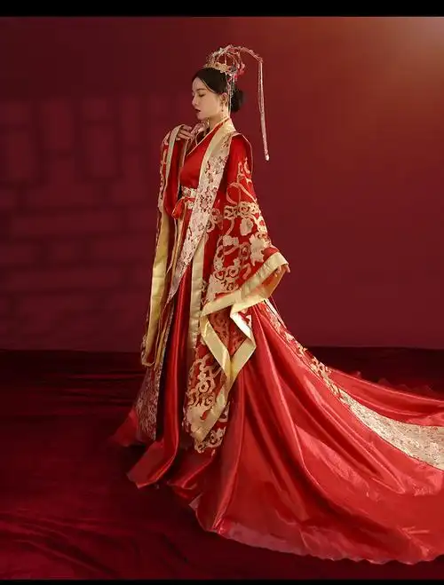 ninading新娘汉服2022新款结婚中式拖尾婚纱敬酒礼服凤冠霞帔嫁衣红色