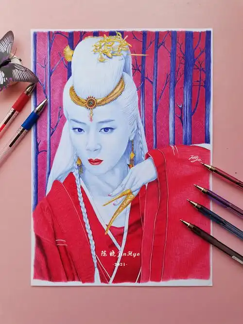 圆珠笔手绘《山河令》陈紫函|纯艺术|绘画|陈晓jinhyo - 原创作品