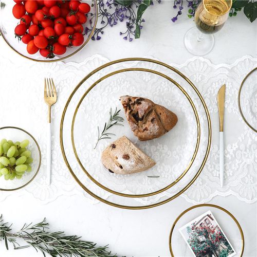 北欧风格 金边玻璃餐具西餐牛排盘子沙拉平盘宴会牛排摆盘