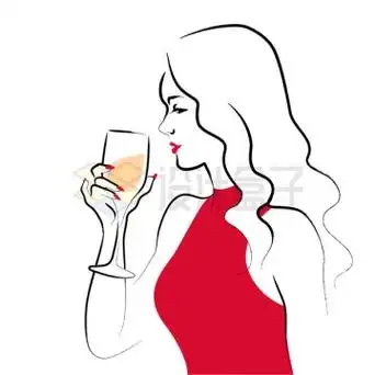简约手绘风格红衣美女端起酒杯喝酒2464322矢量图片免抠素材下载