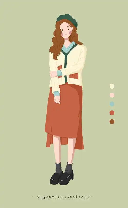 时尚穿搭女生系列插画练习清新