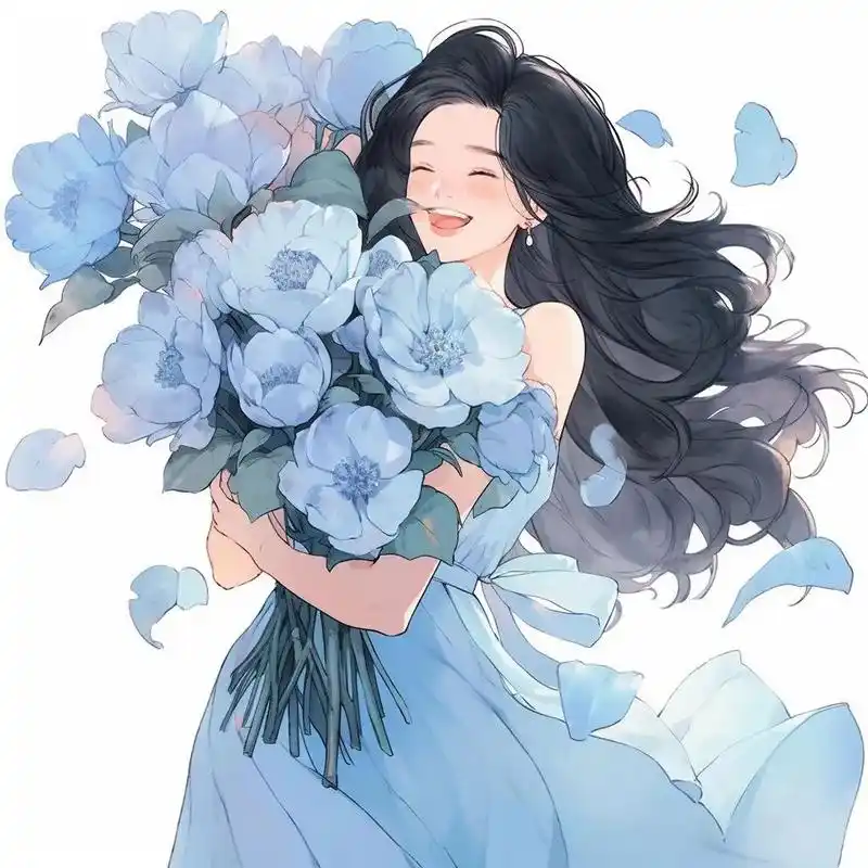 抱着花的女生头像,置身于花的海洋