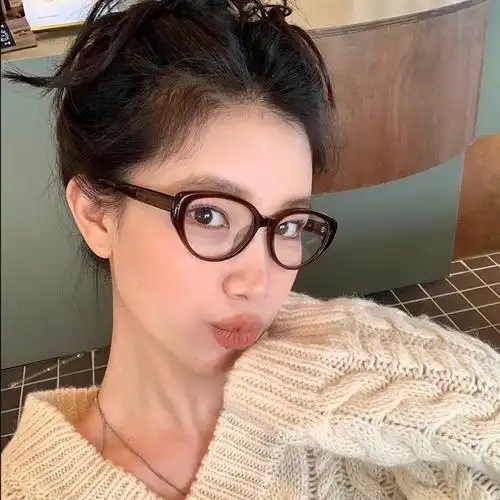橘猫眼镜框女近视可配度数美拉德风y2k复古防蓝光素颜茶色眼镜架