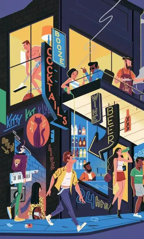 英国现代插画面朝大海写意生活