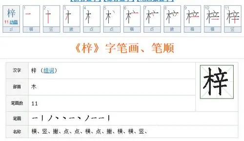 梓的第八画是什么笔画是丿吗