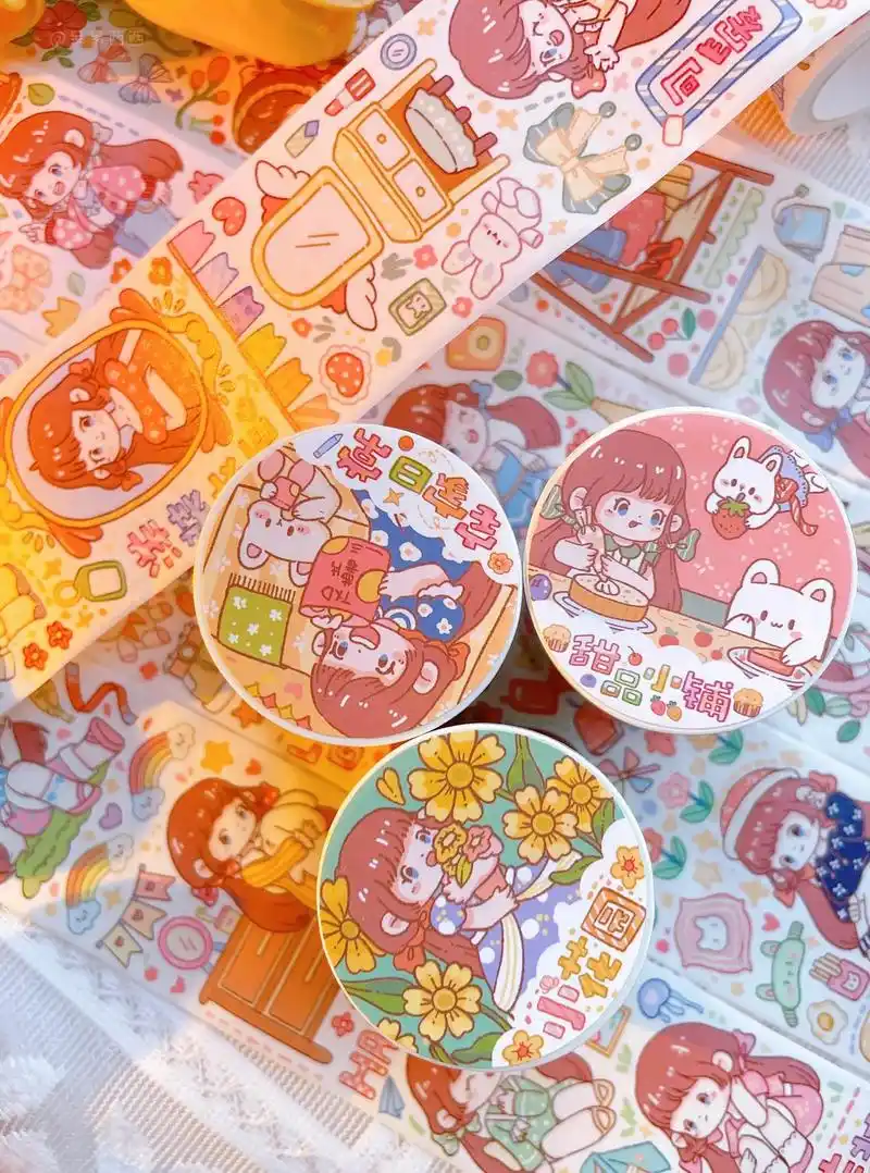 可爱女孩胶带手帐素材胶带约稿