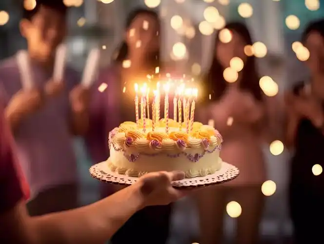 一双手端着生日蛋糕蜡烛生日庆祝祝福生日快乐生日蛋糕happy birthday