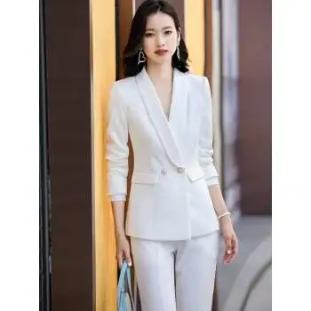 时尚职业女装套装通勤ol百搭商务工装女士小西服fgacct白色西装裤子s