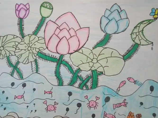 四年级美术课堂《美丽的荷塘》作品展播